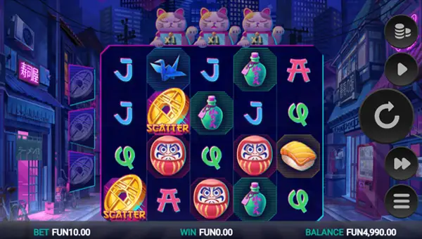 Neko Night Dream Drop base game screenshot showing reels and features
