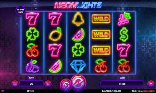 Neon Lights base game screenshot showing reels and features
