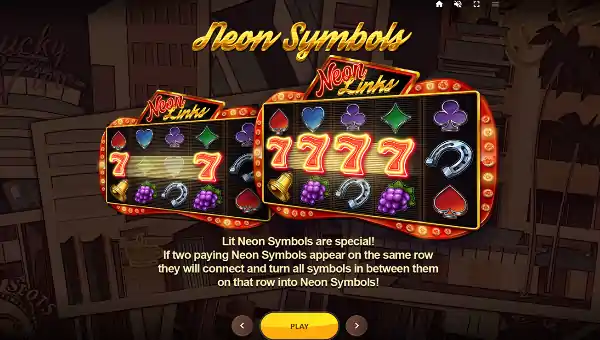 Neon Links base game screenshot showing reels and features