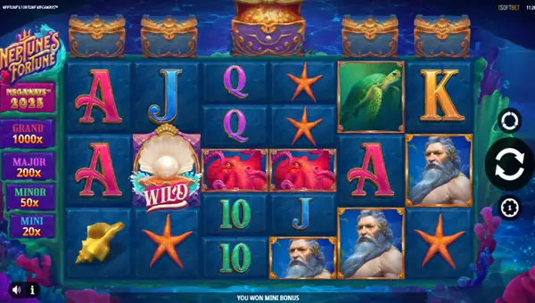 Neptunes Fortune Megaways base game screenshot showing reels and features