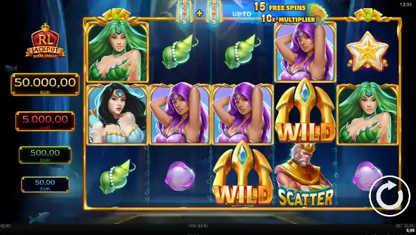 Neptunes Harem base game screenshot showing reels and features