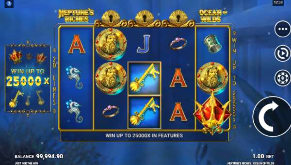 Neptunes Riches Ocean of Wilds base game screenshot showing reels and features