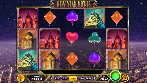 New Year Riches base game screenshot showing reels and features