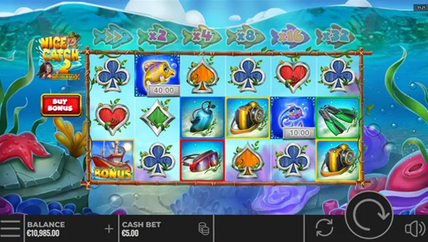 Nice Catch 2 Doublemax base game screenshot showing reels and features