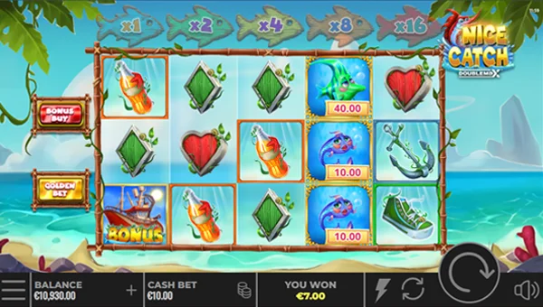 Nice Catch Doublemax base game screenshot showing reels and features