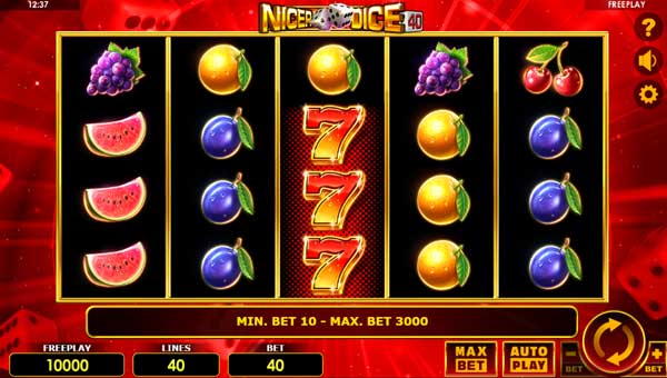 Nicer Dice 40 base game screenshot showing reels and features