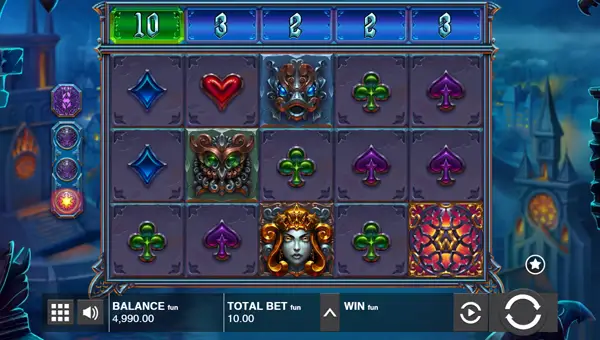 Nightfall base game screenshot showing reels and features