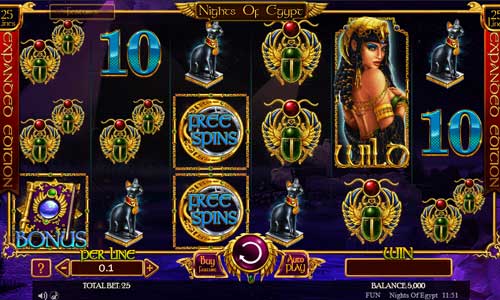 Nights of Egypt Expanded Edition base game screenshot showing reels and features