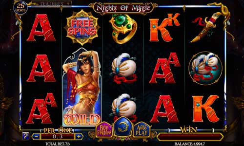 Nights of Magic base game screenshot showing reels and features