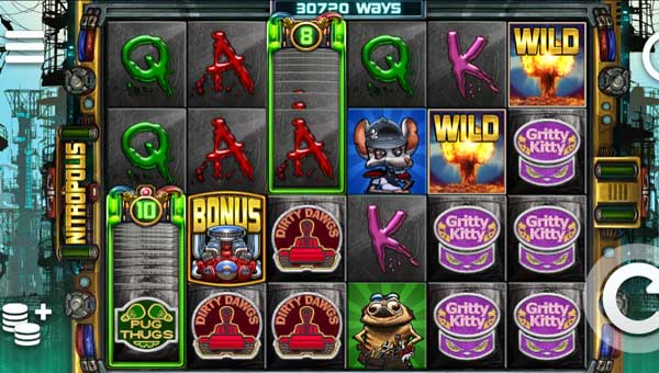 Nitropolis base game screenshot showing reels and features