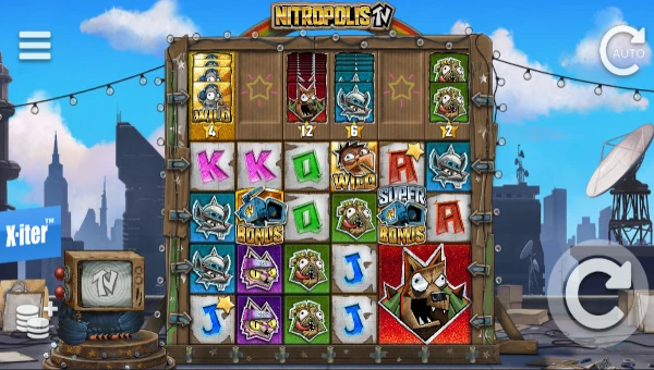 Nitropolis TV base game screenshot showing reels and features