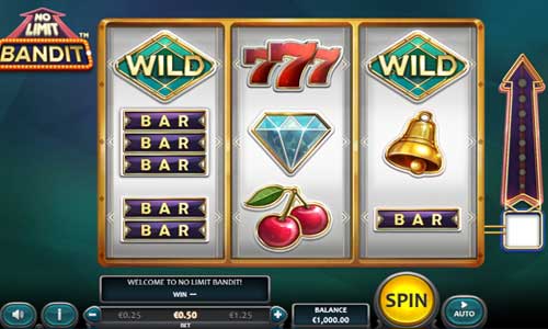 No Limit Bandit base game screenshot showing reels and features