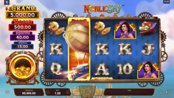 Noble Sky base game screenshot showing reels and features