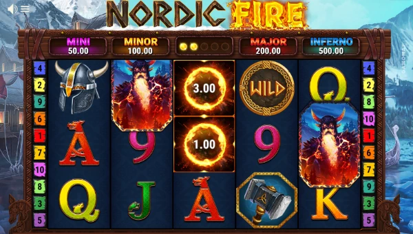 Nordic Fire base game screenshot showing reels and features