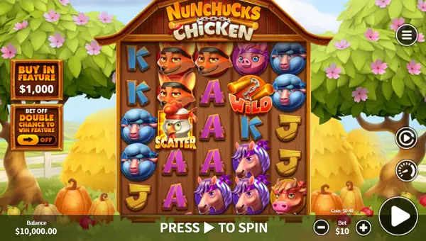Nunchucks Chicken base game screenshot showing reels and features