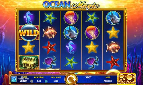 Ocean Magic base game screenshot showing reels and features