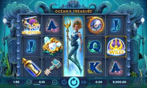 Oceans Treasure base game screenshot showing reels and features