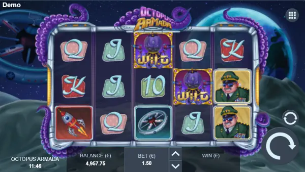 Octopus Armada base game screenshot showing reels and features
