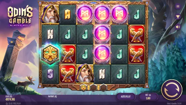 Odins Gamble base game screenshot showing reels and features