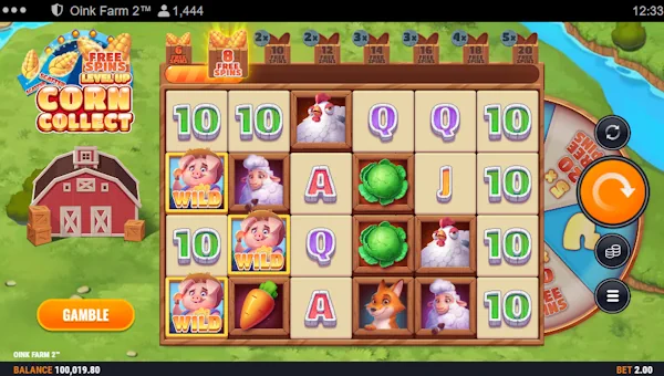 Oink Farm 2 base game screenshot showing reels and features