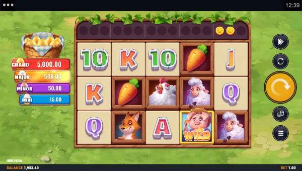 Oink Farm base game screenshot showing reels and features
