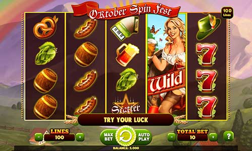 Oktober Spin Fest base game screenshot showing reels and features