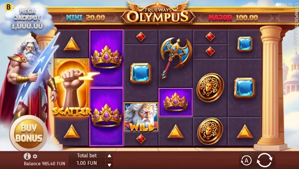 Olympus Trueways base game screenshot showing reels and features