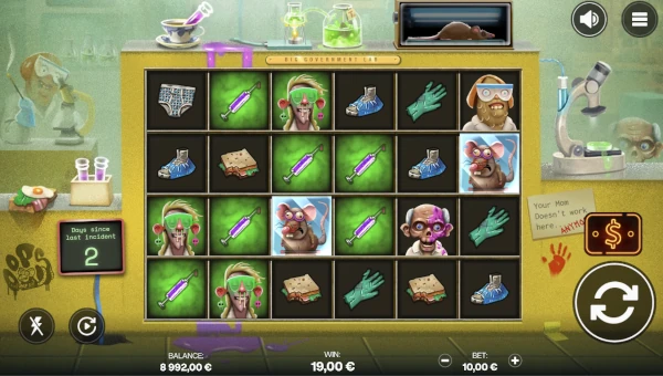 Oops base game screenshot showing reels and features