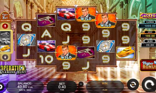 Operation Diamond Hunt base game screenshot showing reels and features