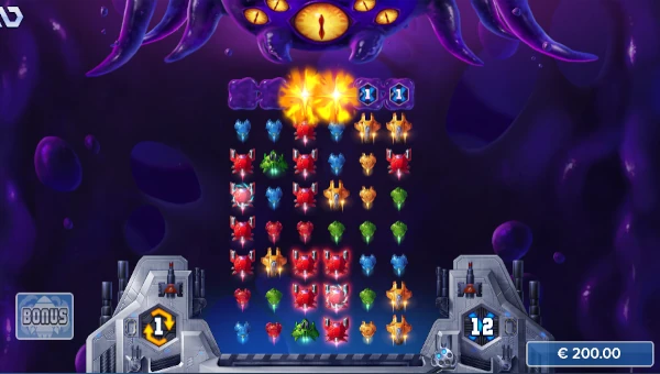 Screenshot of Orbitfall slot demo showing reels and bonus game features