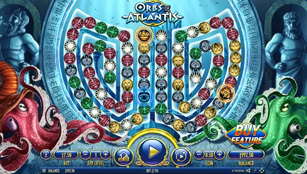 Orbs of Atlantis base game screenshot showing reels and features