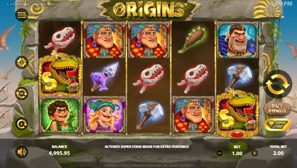Origins base game screenshot showing reels and features