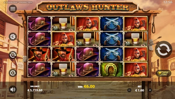 Outlaws Hunter base game screenshot showing reels and features