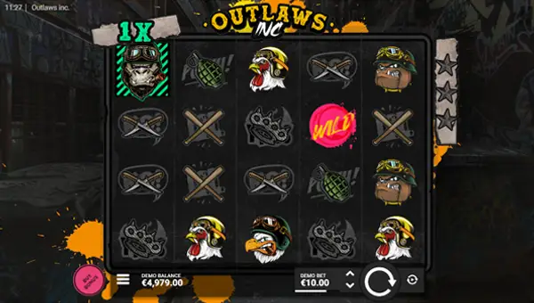 Outlaws Inc base game screenshot showing reels and features