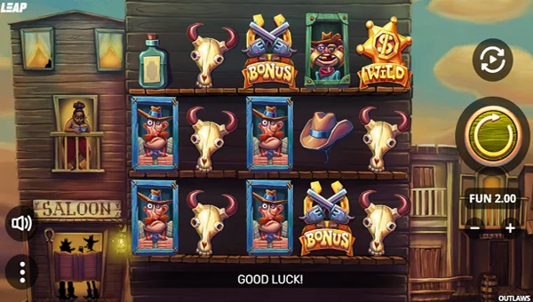 Outlaws base game screenshot showing reels and features