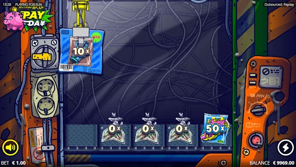 Outsourced Payday base game screenshot showing reels and features