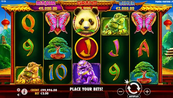 Pandas Fortune 2 base game screenshot showing reels and features