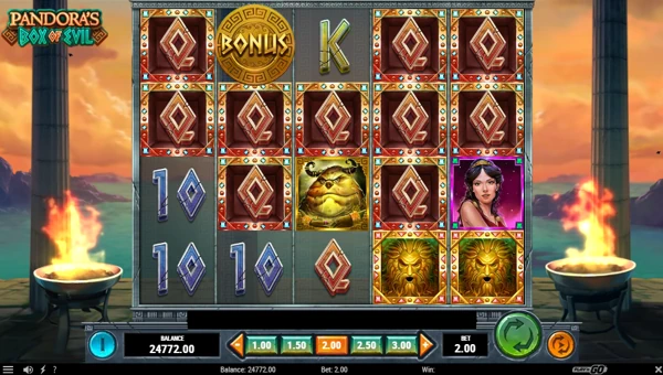 Pandoras Box of Evil base game screenshot showing reels and features