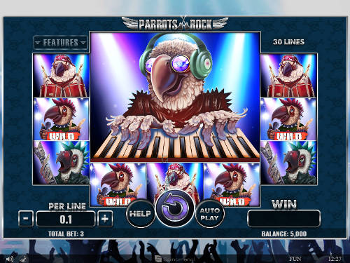 Parrots Rock base game screenshot showing reels and features