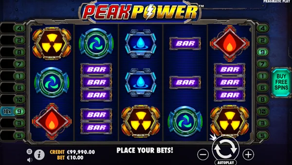 Peak Power base game screenshot showing reels and features