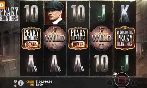 Peaky Blinders base game screenshot showing reels and features