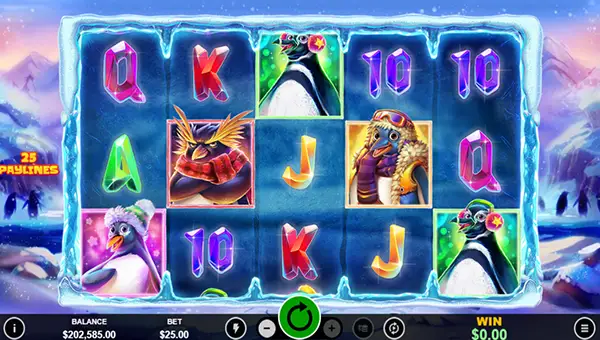 Penguin Palooza base game screenshot showing reels and features