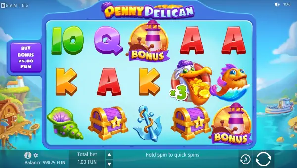 Penny Pelican base game screenshot showing reels and features