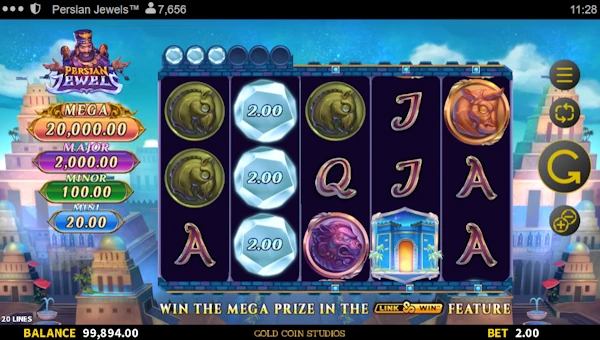 Persian Jewels base game screenshot showing reels and features