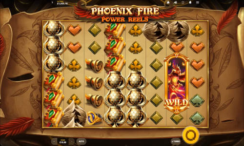 Phoenix Fire Power Reels base game screenshot showing reels and features