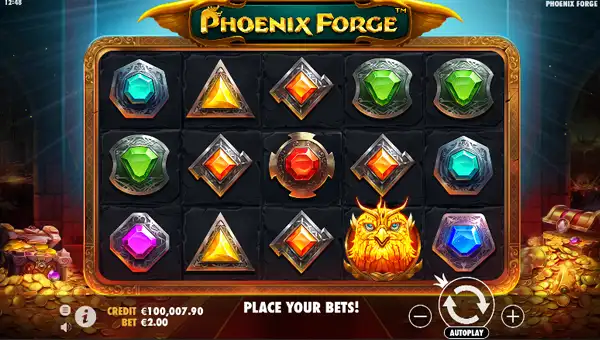 Phoenix Forge base game screenshot showing reels and features
