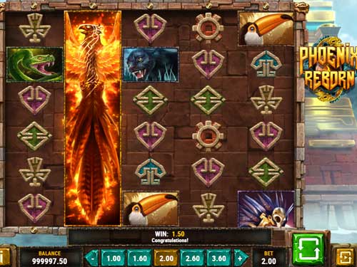 Phoenix Reborn base game screenshot showing reels and features