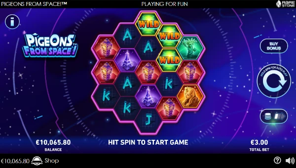 Pigeons from Space base game screenshot showing reels and features