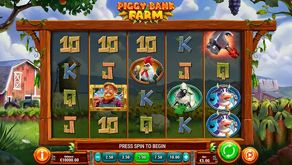 Piggy Bank Farm base game screenshot showing reels and features
