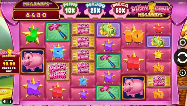 Piggy Bank Megaways base game screenshot showing reels and features